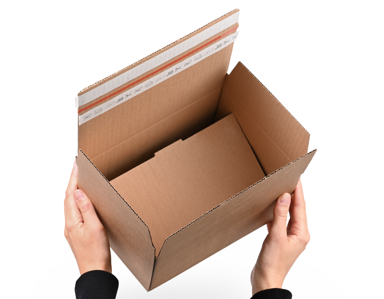 Für effiziente und sichere Abläufe: 1. Box seitlich zusammendrücken – Boden richtet sich selbstständig auf und ist fixiert.