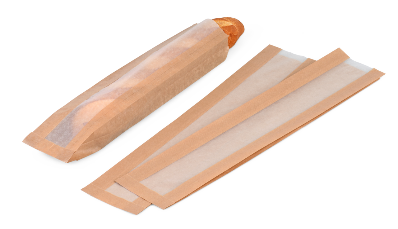 Baguettebeutel braun mit Pergamin-Sichtstreifen