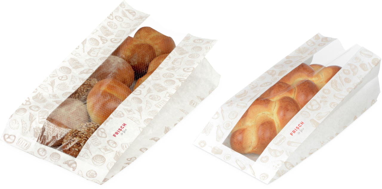 Papierfaltenbeutel mit Sichtstreifen «FRISCH & fein»