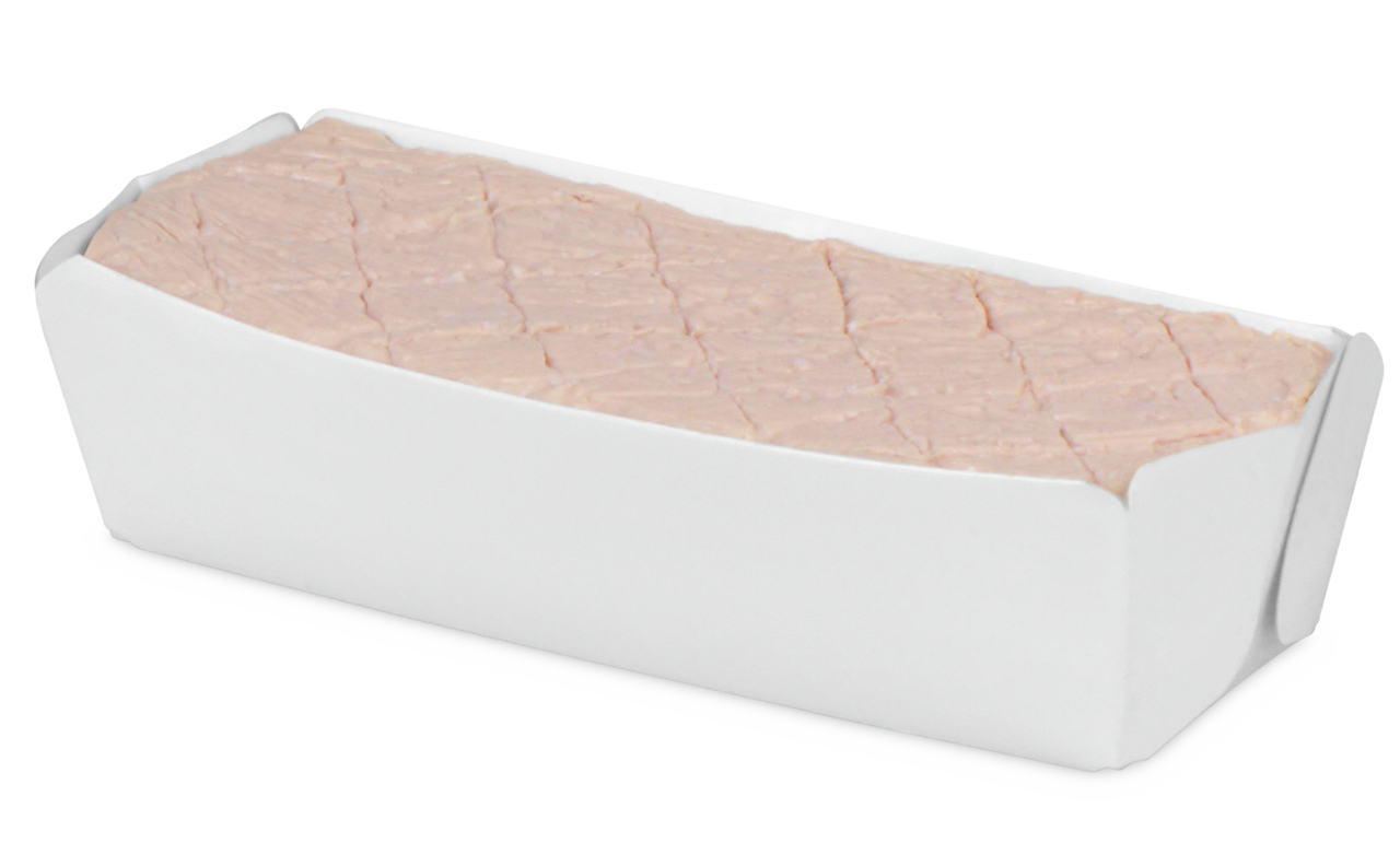 Karton-Backschale kann auch vorbefüllt verkauft werden. So kann Ihr Kunde den Leberkäse selbst zu Hause aufbacken.