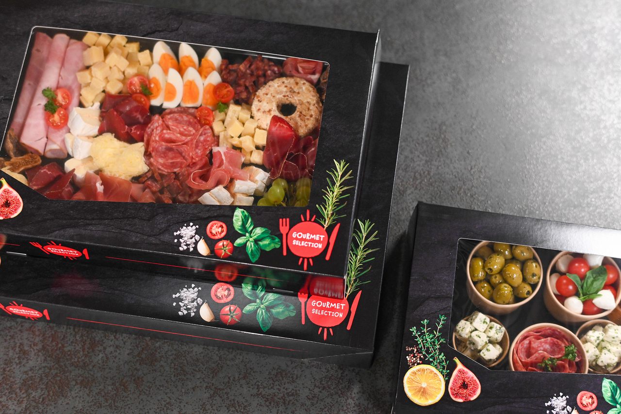 Catering-Karton mit Sichtfenster GOURMET