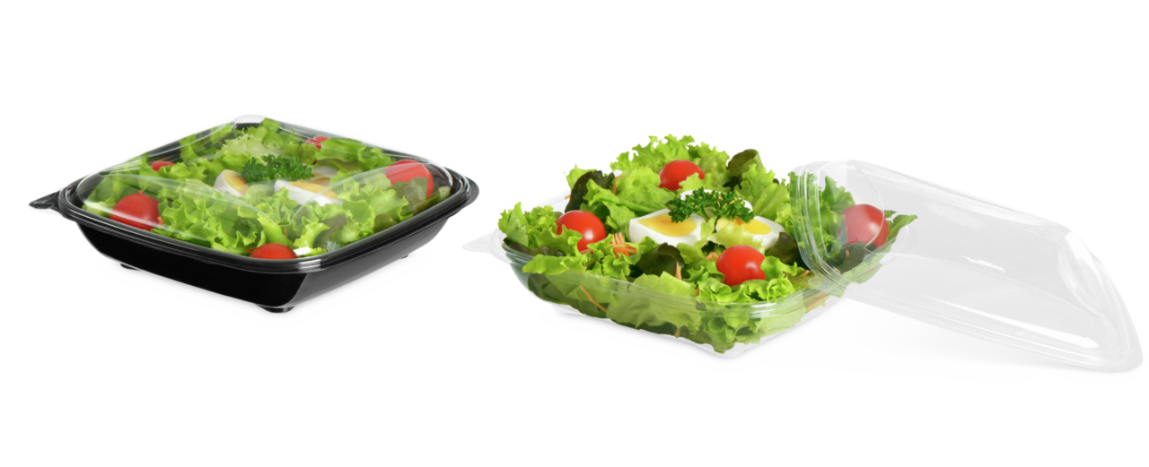 Salatschale aus PET quadratisch mit Deckel
