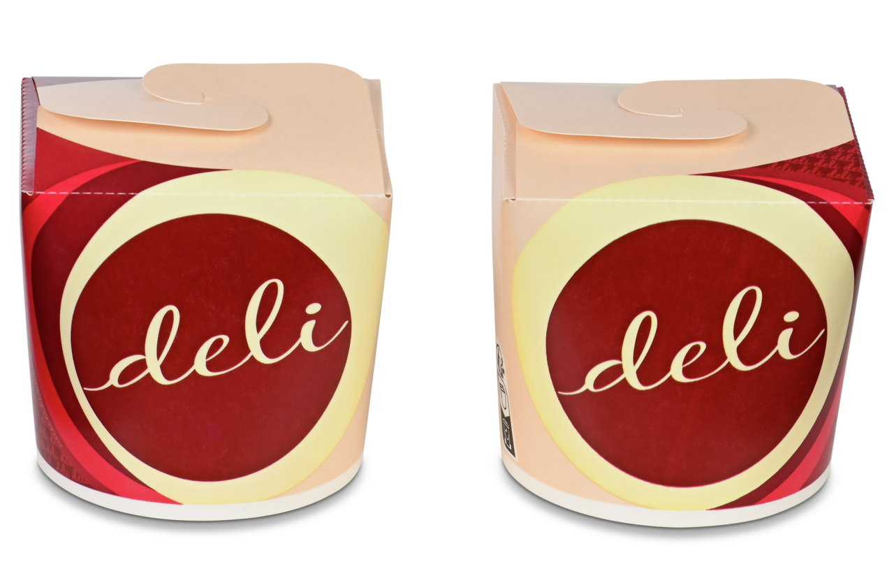 Mitnahme-Box DELI – der viereckige Take-away-Becher mit rundem auslaufsicherem Boden im trendigen Design.