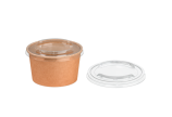 Deckel aus rPET zu Feinkostbecher aus Pappe braun