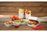 Die Take-away-Burger-Box ist wie die Snack-Schale und der Pommes-Schütte der «FRISCH & fein»-Linie eine ideale To-go-Verpackung für Ihr Snack-Angebot.