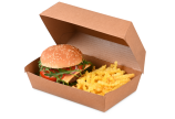 in der langen Box ist neben einem Burger auch noch Platz für Snacks oder Beilagen