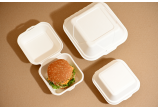 In der großen Burger-Box aus Bagasse platzieren Sie schnell und einfach XXL-Burger inklusive Beilagen.