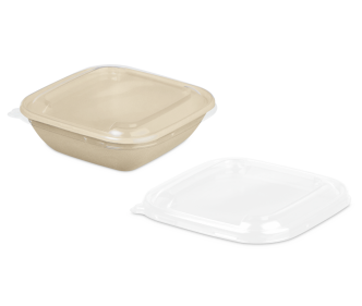 rPET-Deckel zu Schale aus Bagasse quadratisch