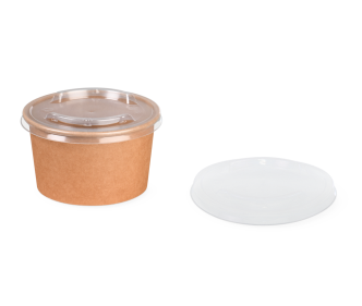Deckel aus PP zu Feinkostbecher aus Pappe braun
