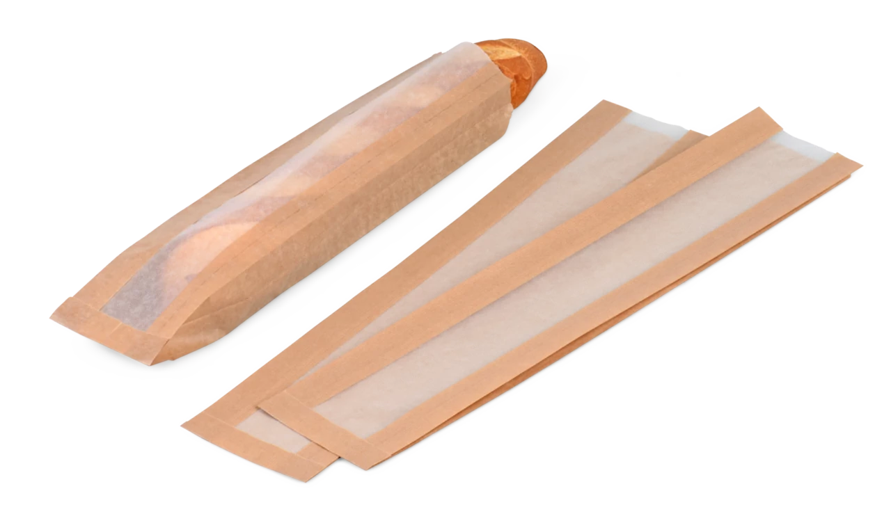 Baguettebeutel braun mit Pergamin-Sichtstreifen
