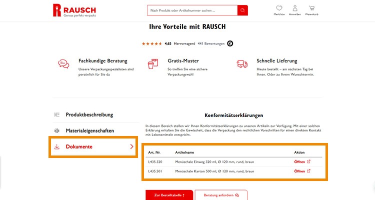 Konformit&auml;tserkl&auml;rung zum Herunterladen einer Salatschale von Rausch