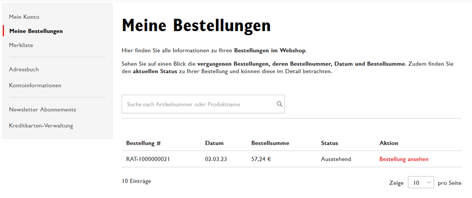 Benutzerkonto des B2B Online-Shops von RAUSCH Benutzerkonto des B2B Online-Shops von RAUSCH