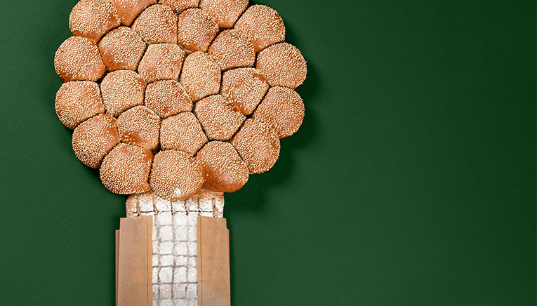 Brötchen und Bäckerfaltenbeutel
