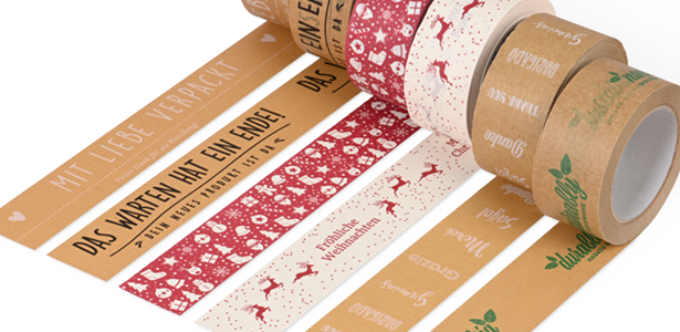 Unsere bedruckten RAUSCH Papier-Packbänder  Bedruckete Papierklebebänder