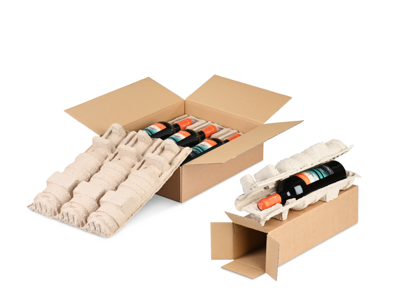 Emballage d'expédition pour bouteilles en cellulose moulée 0,75 litre