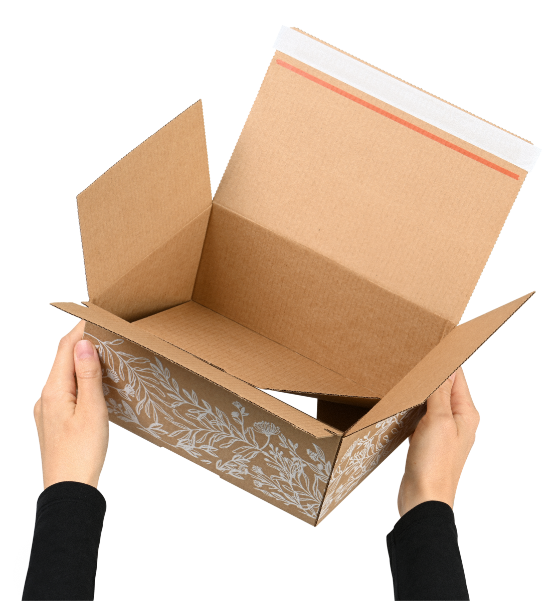 Carton e-commerce COMFORT-BOX avec des motifs naturels