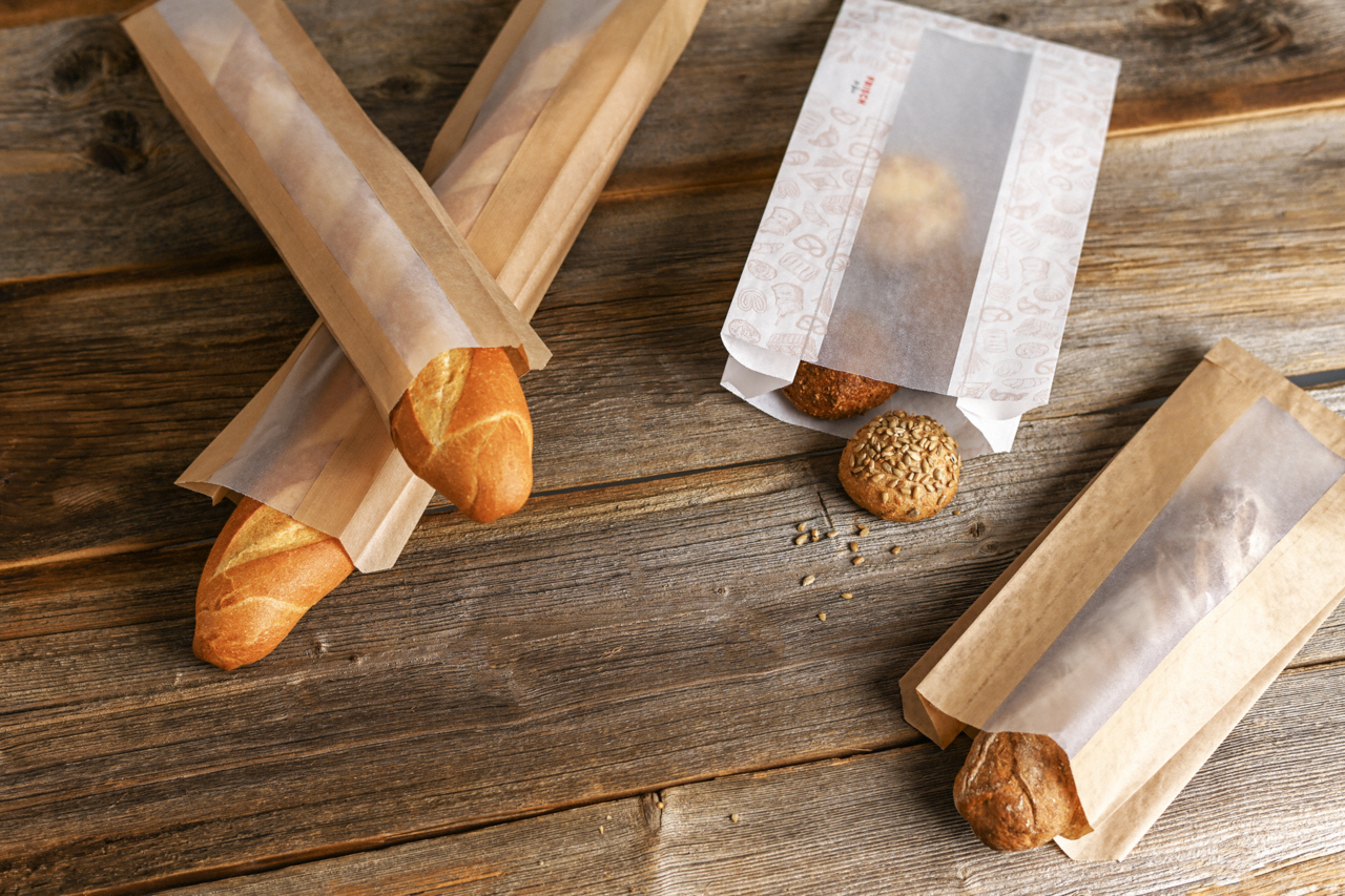Sachet baguette brun avec bande visible