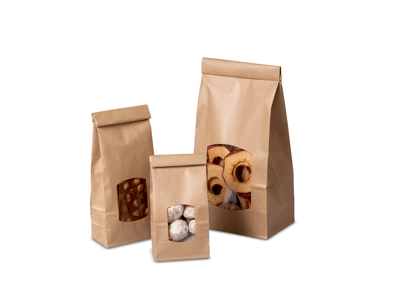 Sachet à fond plat en papier kraft à fenêtre