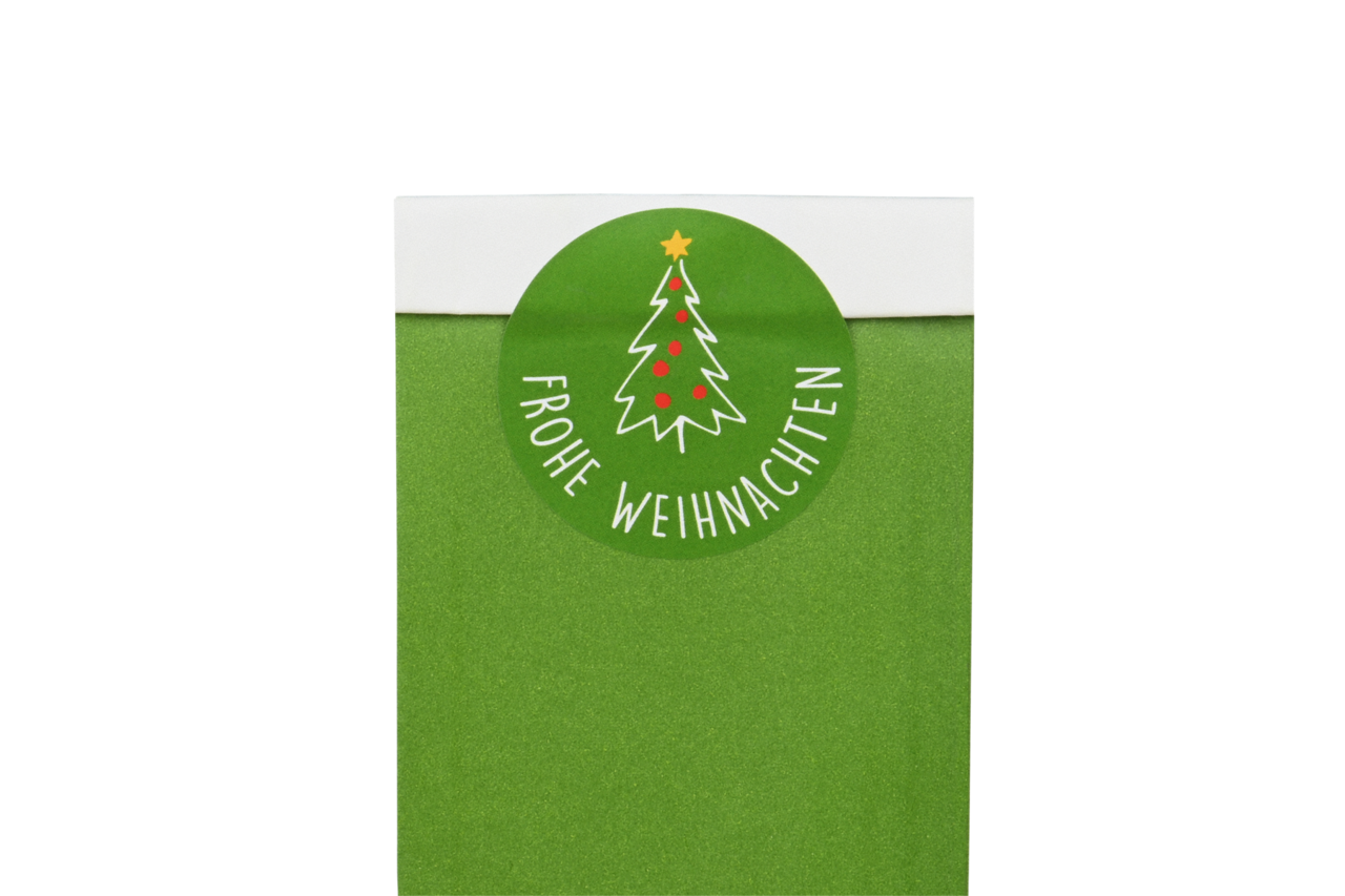 une fois repliée vers l'arrière, la fermeture crée une bande blanche au-dessus du dos vert, qui peut être recouverte d'une étiquette à motif, par exemple