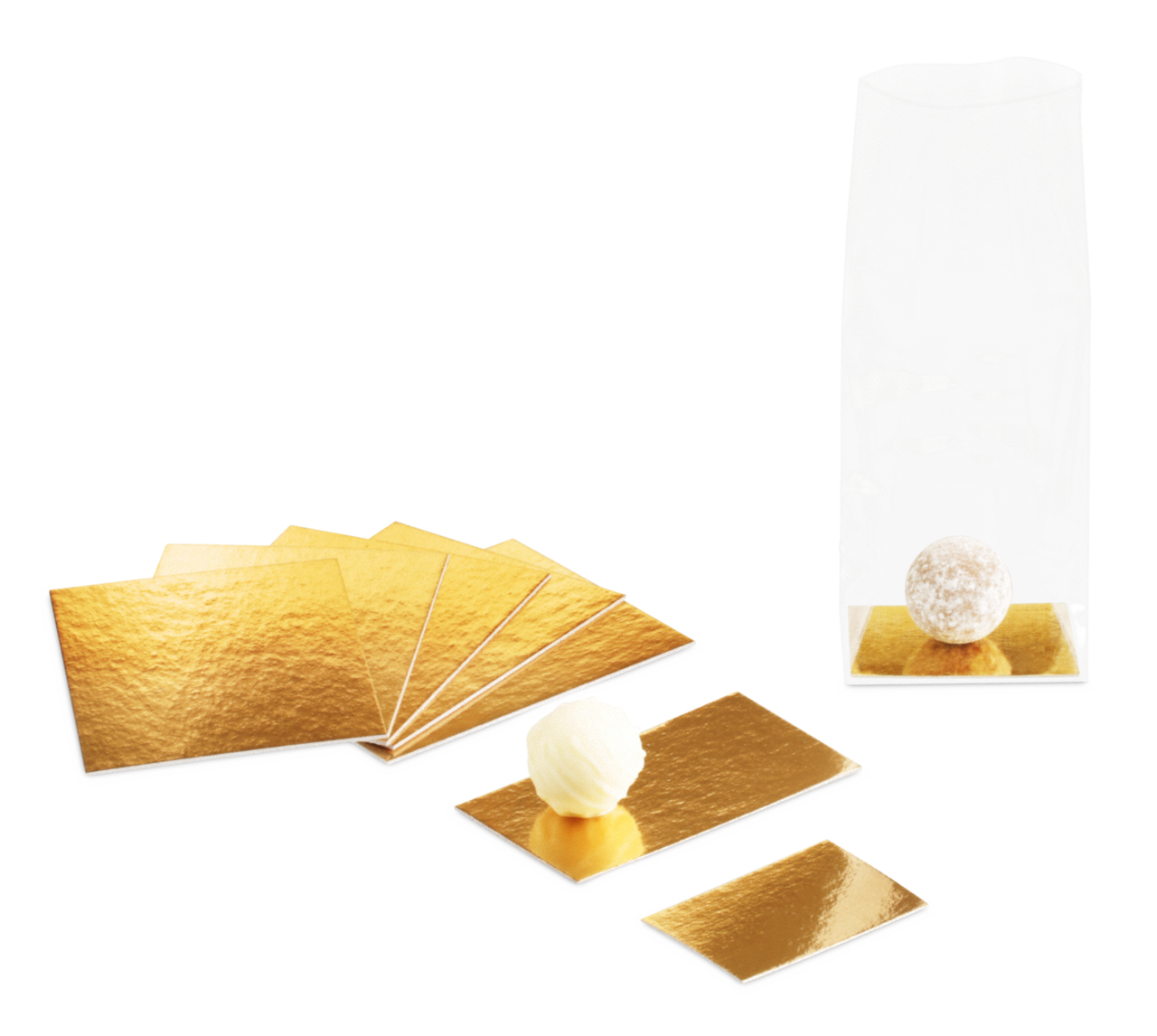 Garniture en carton or/blanc pour sachets à fond plat
