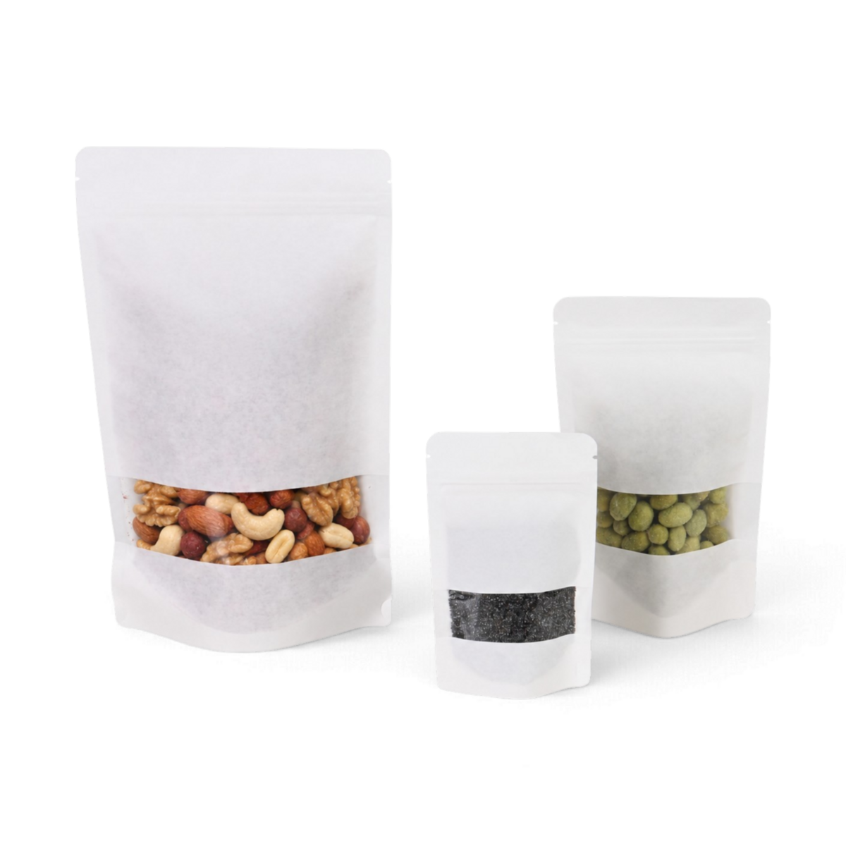 Sachet autoporteur blanc avec fenêtre transparente