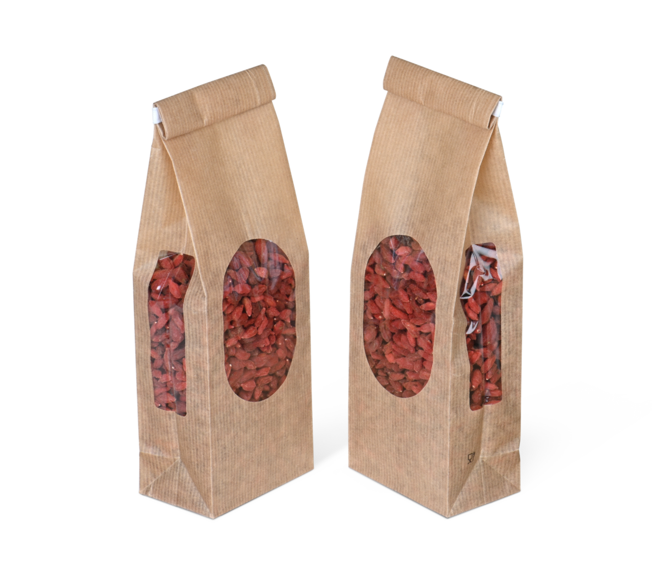 fenêtre à l’avant et dans les deux soufflets latéraux – pour voir le contenu du sachet de trois endroits