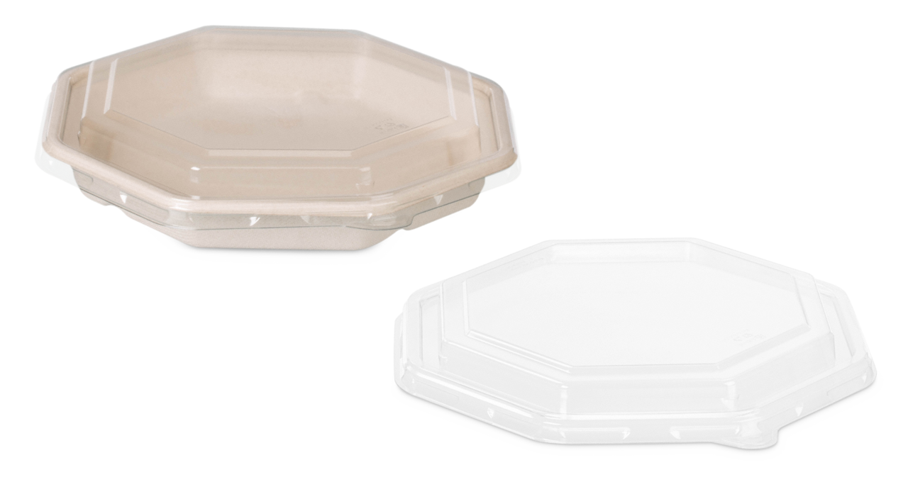 Couvercle rPET pour pot octogonale en bagasse
