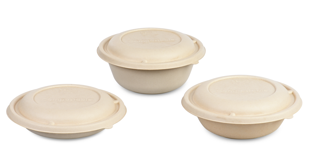Bol en bagasse rond avec couvercle