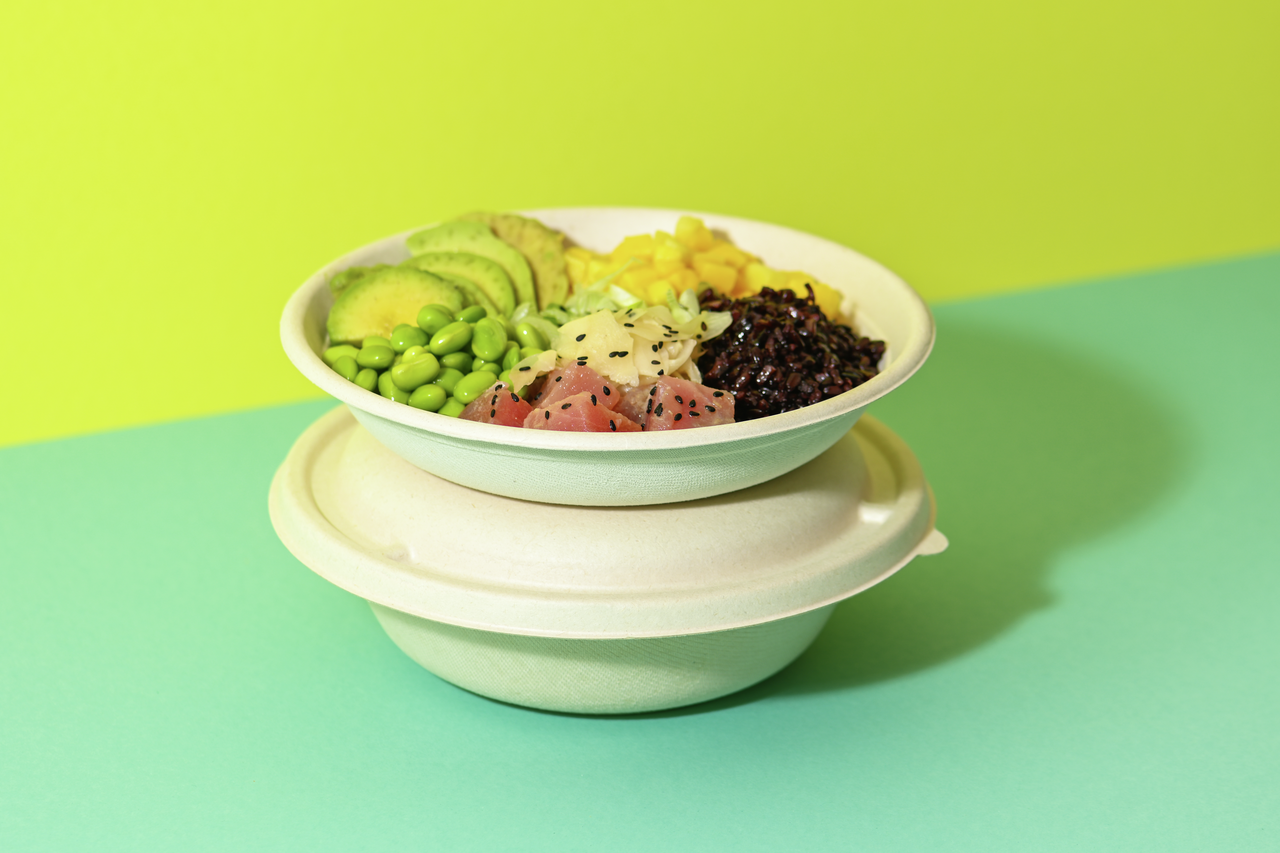 Bol en bagasse rond avec couvercle