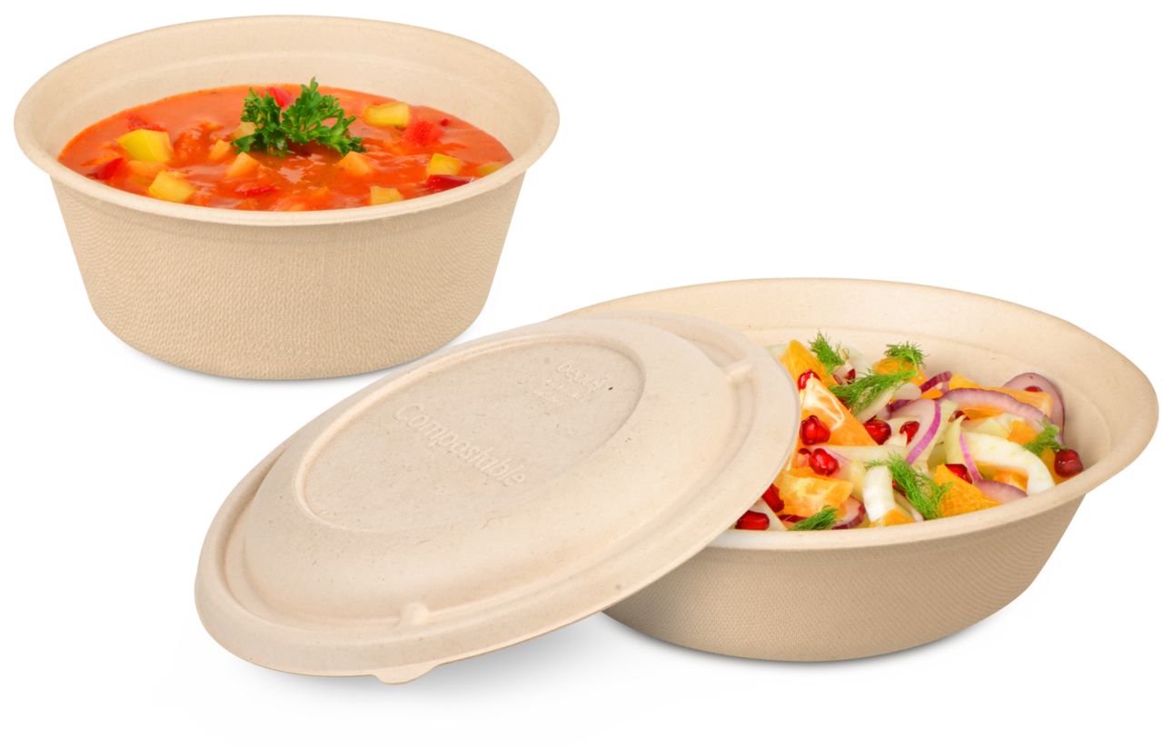 Bol en bagasse rond avec couvercle