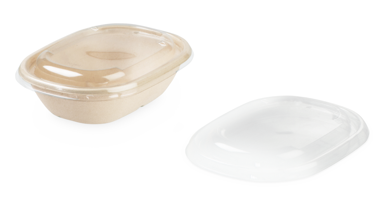 rPET-couvercle pour bol à bagasse ovale 