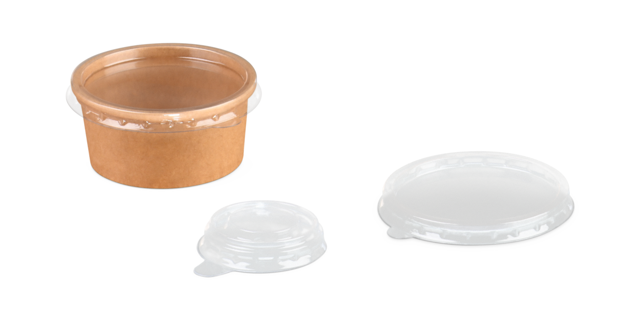 Couvercle en PET pour pot à sauce en carton