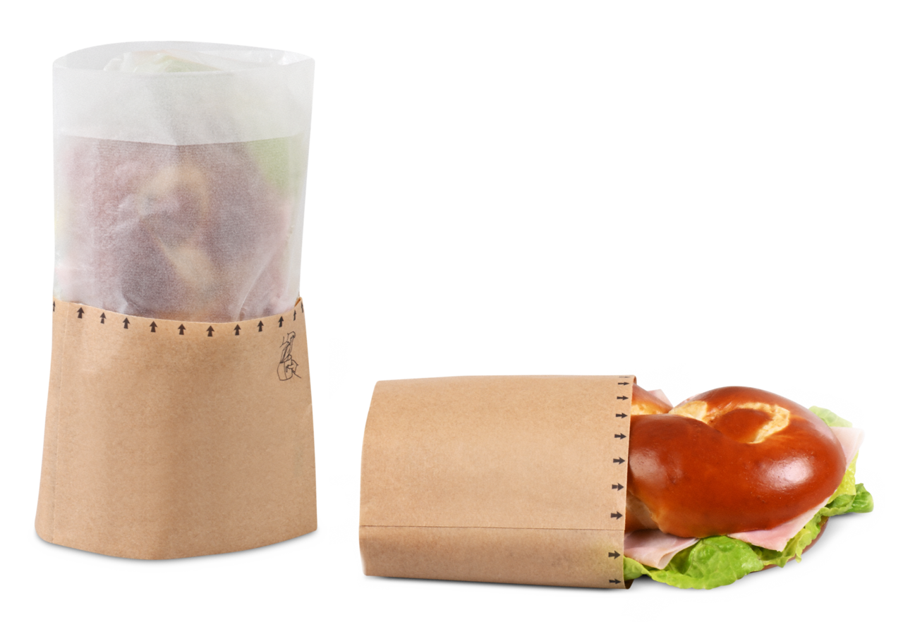 Snack-Bag brun avec bande de vision en papier cristal
