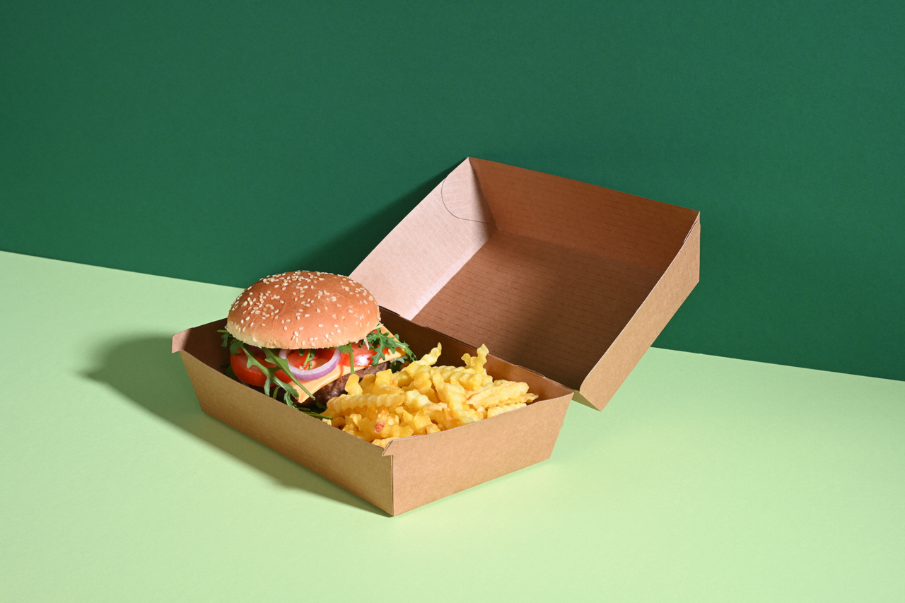 Boîte pour hamburger en carton brun