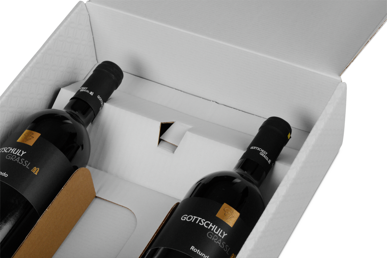 intérieur blanc – pour cartons de 2, 3 ou 4 bouteilles avec insert pratique en carton ondulé