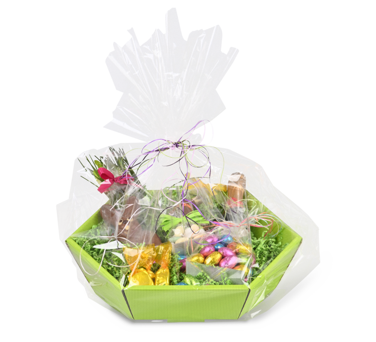 avec la cellophane, vous emballez votre panier cadeau de manière sûre, durable et attrayante 
