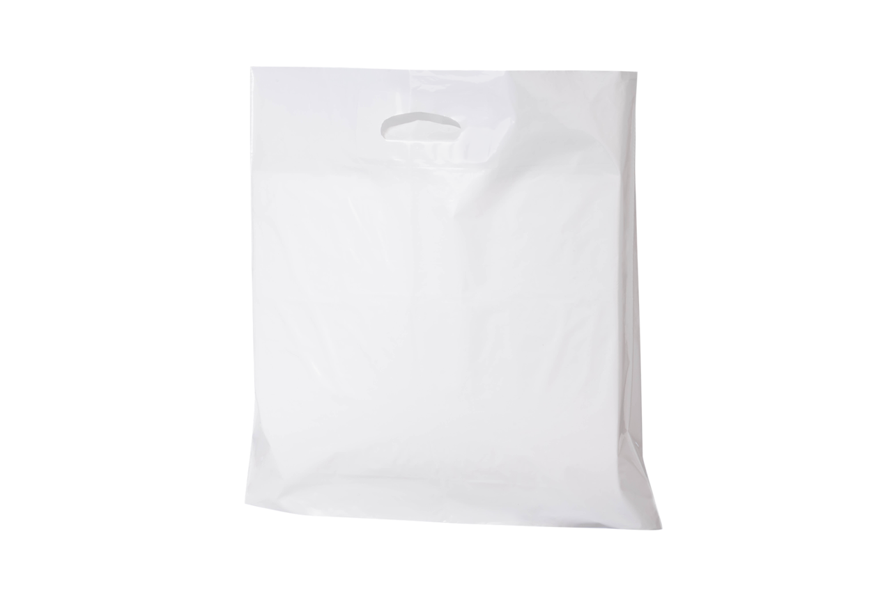 PE Sac à emporter DKT 500×500+(2×50) mm, blanc, 50 µm, à poignée découpée