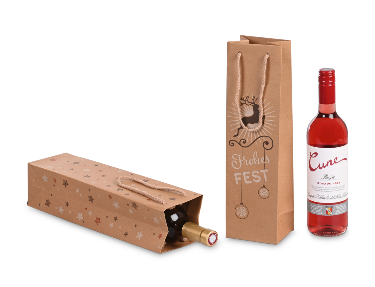 sac à bouteilles en papier stable, élégant et durable pour Noël