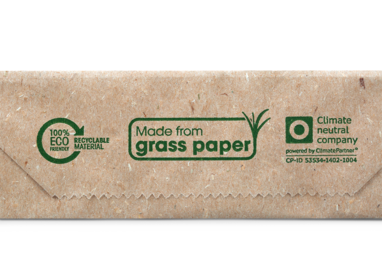 l'impression indique qu'il s'agit de matériau durable en papier d'herbe