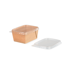 Couvercle en PP pour barquette traiteur en carton brun rectangulaire