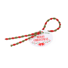 Étiquette de produit avec cordon de fermeture «Merry Christmas», Étiquette: blanc; Cordon: rouge/vert