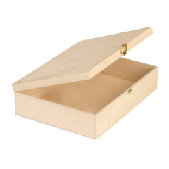 Cassette en bois avec couvercle à charnière, 342 x 250 x 85 mm
