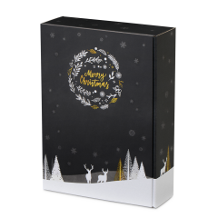 Carton cadeau pour bouteilles MERRY X-MAS, pour 3 bout., 360×260×93 mm, noir mat