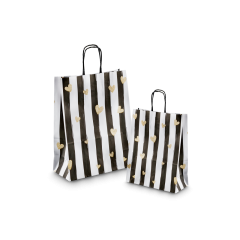 Sac en papier noir et blanc &agrave; c&oelig;urs