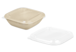 Couvercle en rPET pour bol en bagasse rectangulaire