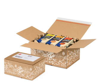 Carton e-commerce COMFORT-BOX avec des motifs naturels