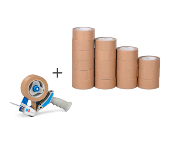 Set de ruban adhésif papier MECATAPE® 18 rouleaux + dévidoir manuel