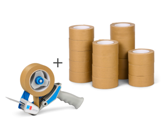 Set de ruban adhésif papier renforcé par des fils 18 rouleaux + dévidoir manuel