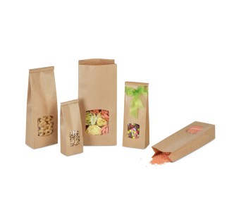 Sachet à fond plat en papier kraft à fenêtre