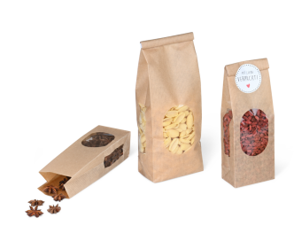 Sachet à fond plat avec 3 fenêtres transparentes